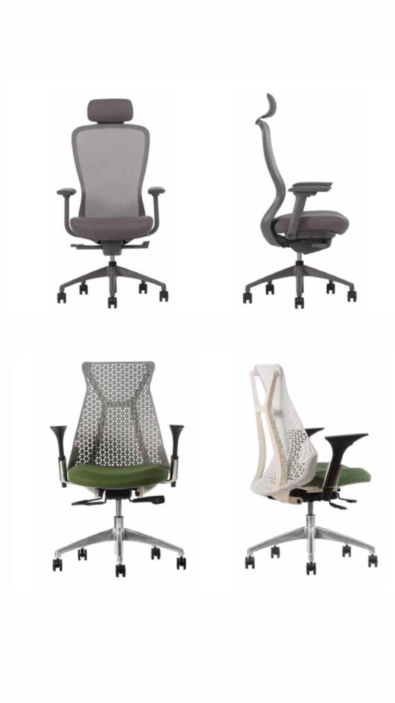 Las sillas ergonómicas tienen la opción de ajustarse a la altura de las personas, el asiento puede hacerse reclinable, el material de la silla favorece la transpiración y su diseño es adaptable a las formas del cuerpo.